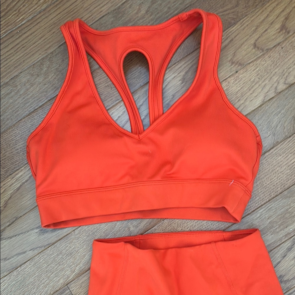 Carbon38 Bold Orange Activewear Diamond Compression XS Set Cropped Legging